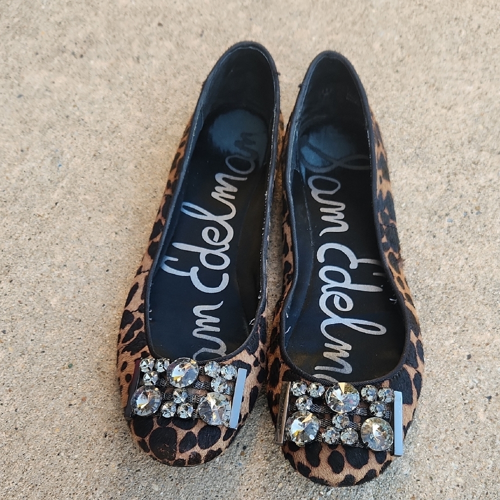 Sam Edelman Leopard-Print Crystal Toe Ballet Flats - Brown/Black - Picture 12 of 16